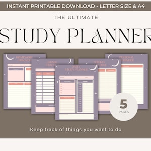 Study planner, Student planner, printable academic planner, college school planner, A4, A5, Instant Download, PDF Print