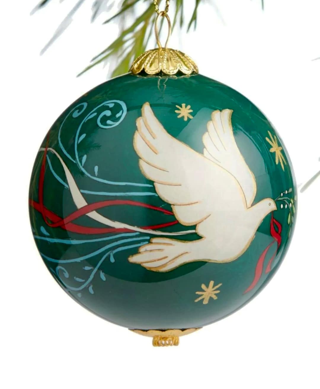 Li Bien 2021 Small Glass Ball Christmas Ornament Green Peace Dove ...