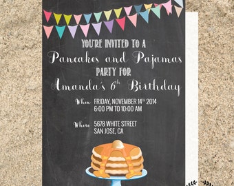 Pancakes & Pajamas Birthday Party Invitation | Birthday Party Invitation | Birthday Sleepover invitation - Digital Download