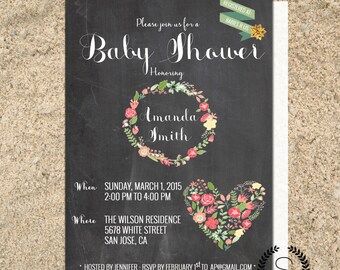 Baby Shower Invitation | Chalkboard Baby Shower | Chalkboard Invitation | Rustic Baby Shower | Digital Download