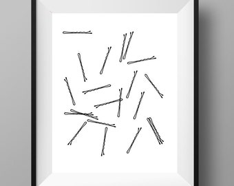 Powder Room Wall Art Decor | Bobby Pins | Powder Room Prints | Fun Wall Art | Bathroom Art | Instant Digital Download | Minimalist