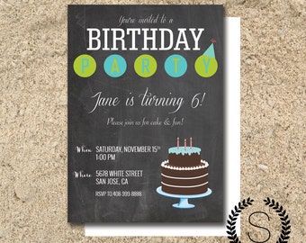 Birthday Party Invitation | Kids Birthday Party | Digital Order - Chalkboard Invitation Template