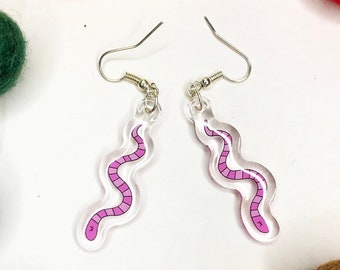 Pink Worm Earrings - Wormy Sweet Cute Illustration Jewelry Acrylic Lesbian Earrings