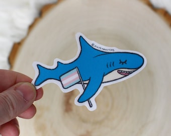 Trans Shark Sticker - Blahaj Trans Sharks Shark Plush Cute Queer Trans Rights Meme Stickers