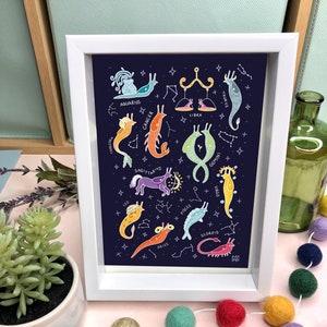 Zodiac Slugs Art Print Astrology Lunar Nature Witchy Boho Home Decor Wall Art Various Sizes 4x6 5x7 8.5x11 Inches Art Prints image 3