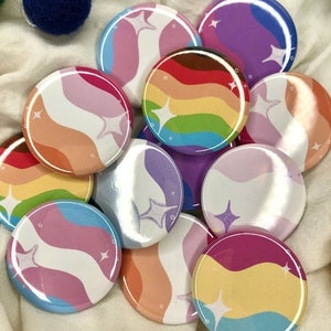 Pastel Pride Buttons - Queer LGBT Pride Month Pride Ace Pan Sapphic Trans Lesbian Pride Pin Back Buttons Flair Magical Girl Pride