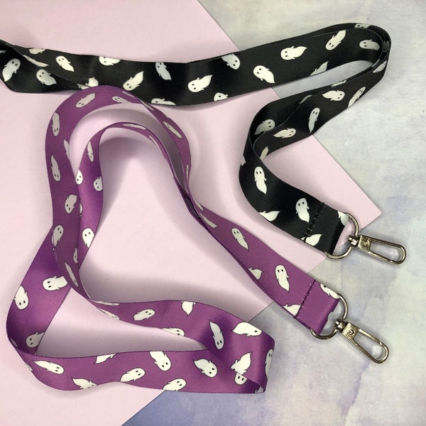 Little Ghosts Lanyard COLOR OPTIONS - Key Fob for ID Badge Holder Keychain Anime Spooky Goth Purple Black Ghost Lanyard