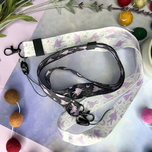 Mystical Moth Lanyard COLOR OPTIONS - Key Fob for ID Badge Holder Keychain Spooky Moth Goth Purple White Lavender Moths