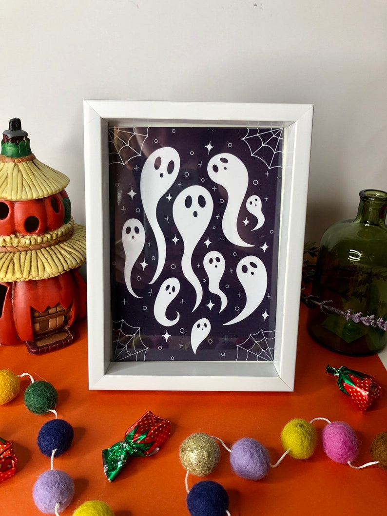 Spooky Ghosts Art Print  Halloween Sweet Ghostly Gothic Home image 1