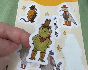 Yeehaw Guys Sticker Sheet - Country Western Critters Possum Rat Racoon Frog Aardvark Armadillo Yee Haw Partner Cowboy Cowfolk Cowgirl