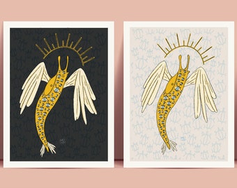 Biblically Accurate Slug Art Print - Be Not Afraid Angel Slug Art Weird Home Decor Wall Art Various Sizes 4x6 5x7 8.5x11 Inches Art Prints