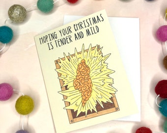 Tender and Mild Holiday Card - Blank Inside Christmas Xmas Greeting Card Chicken Tender Funny Silly Humor Humorous Card Laugh Baby Jesus