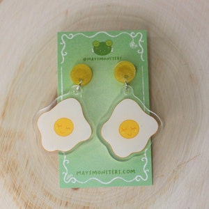 Happy Egg Earrings Cute Illustration Jewelry Acrylic Lesbian Earrings Egg Face Eggy Cutesy Cute Kawaii Breakfast Librarian Earrings image 1