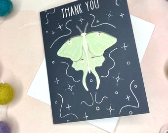 Thank You Moth Card - Luna Moth Green Pretty Floral Fantasy Say Thanks Bug Greeting Card Butterfly Lunar Moth