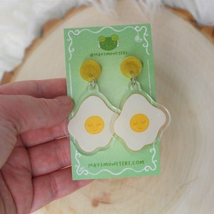 Happy Egg Earrings Cute Illustration Jewelry Acrylic Lesbian Earrings Egg Face Eggy Cutesy Cute Kawaii Breakfast Librarian Earrings image 4