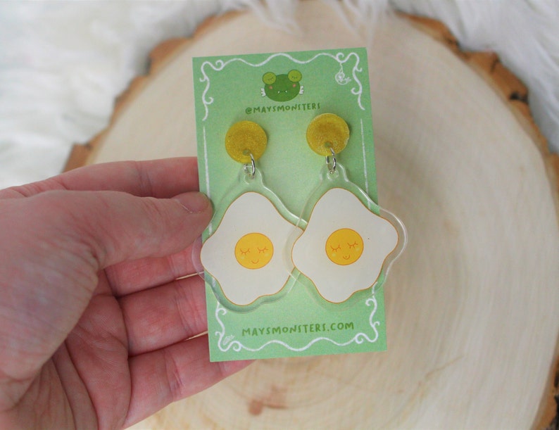 Happy Egg Earrings Cute Illustration Jewelry Acrylic Lesbian Earrings Egg Face Eggy Cutesy Cute Kawaii Breakfast Librarian Earrings image 4