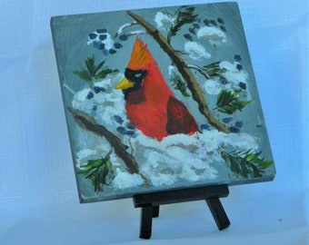 Cardinal Painting with its own easel