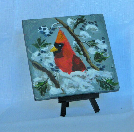 Cardinal Painting with its own easel