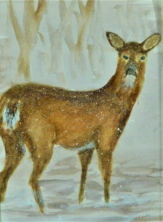 DEER In THE SNOW   Painting     I See You