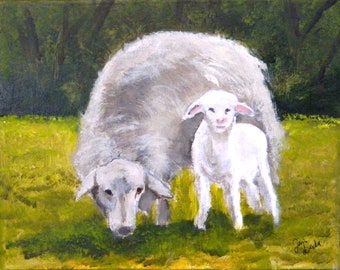 SHEEP and her Lamb painting