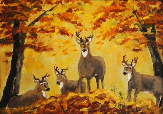 DEER PAINTING  Four buck