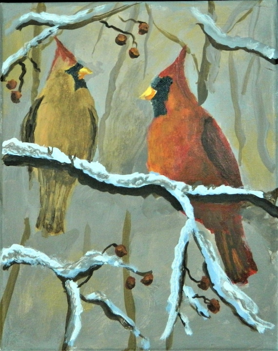 RED CARDINALS  Painting