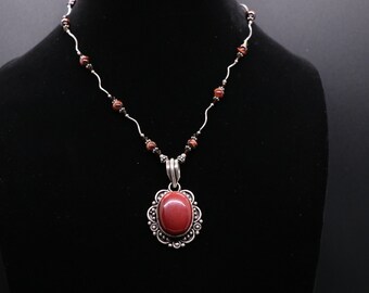 Statement necklace/ Cats eye beads/ Carnelian Pendant