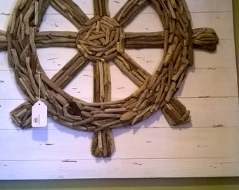 Ship Wheel Drift Wood Wall Art