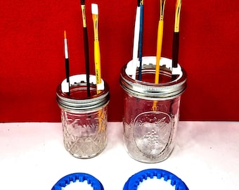 Mason Jar Paint Brush Holder Set: Flexible 3D Printed Artist Gift