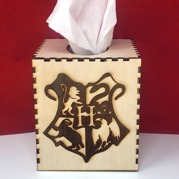 Harry Potter Houses Insignia Laser Etched Wood Tissue Box Cover