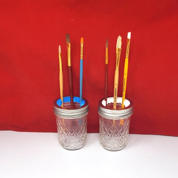 Set of 2 Mason Jar Paint Brush Holder 3D Printed Improved Design w/Flexible TPU Material Choose from 2 Colors!