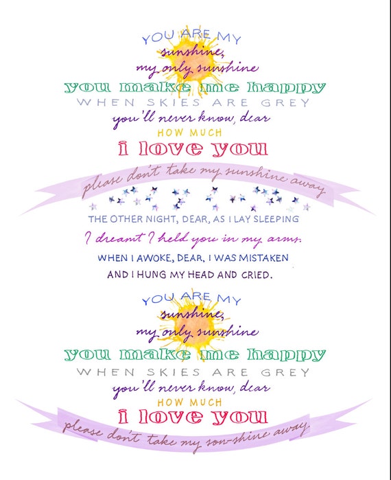 You Are My Sunshine Hand Painted Watercolor Song Lyric Etsy Lyrics to you are my sunshine by steve o'connor from the lullaby baby: etsy
