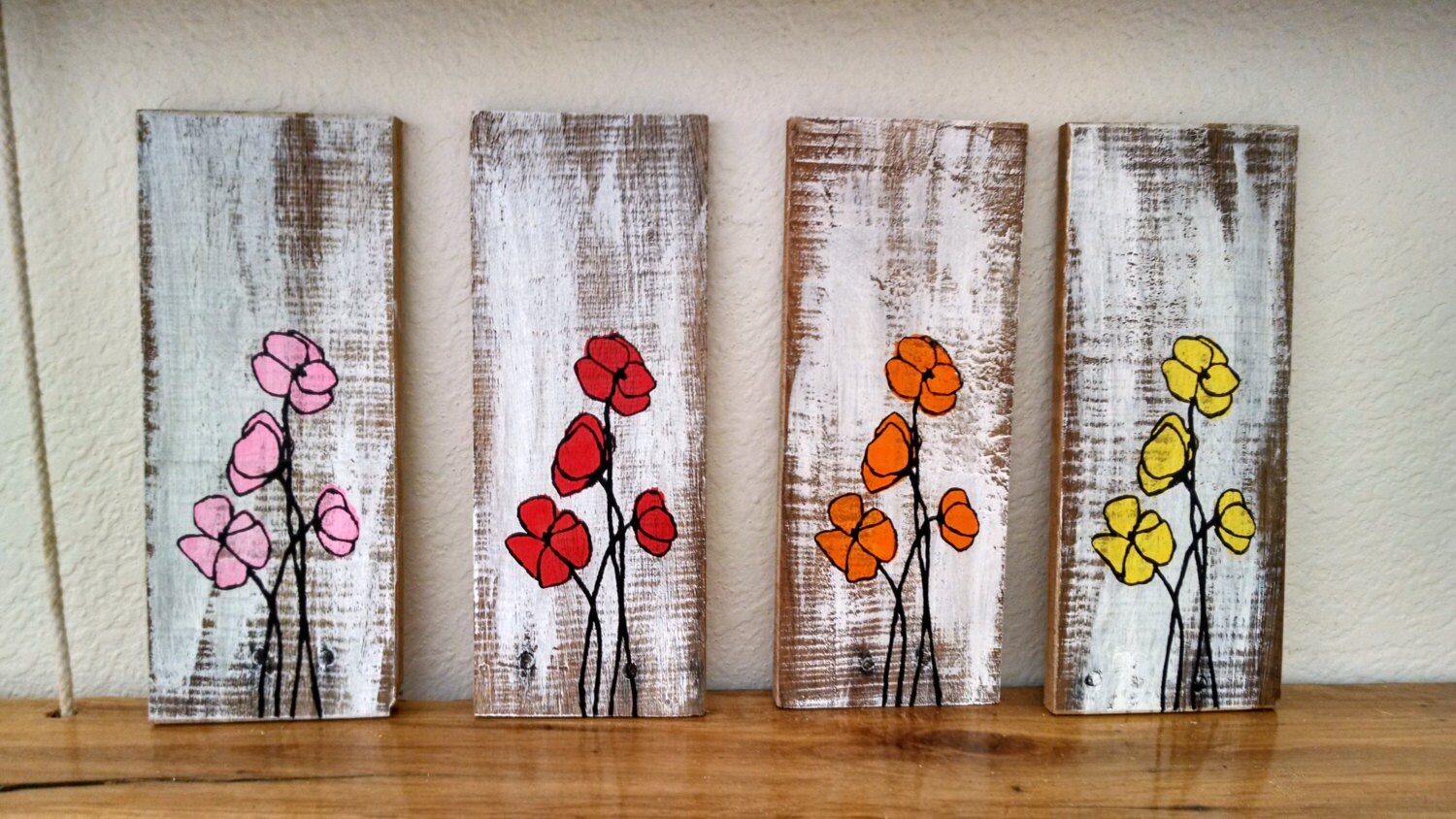 Reclaimed Pallet Wood Art Poppy Flowers Etsy