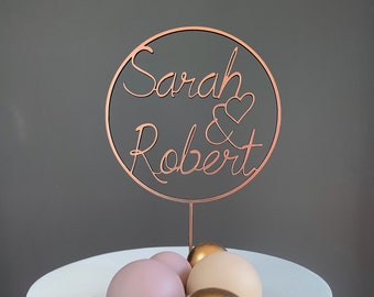 Wedding Cake Topper with Name/s or Initials in Hoop Design.Wedding,Engagement,Anniversary Cake Personalised Topper in Modern Hoop.