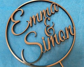 Wedding Cake Topper with Name/s or Initials in Hoop Design.Wedding,Engagement,Anniversary Cake Personalised Topper in Modern Hoop.