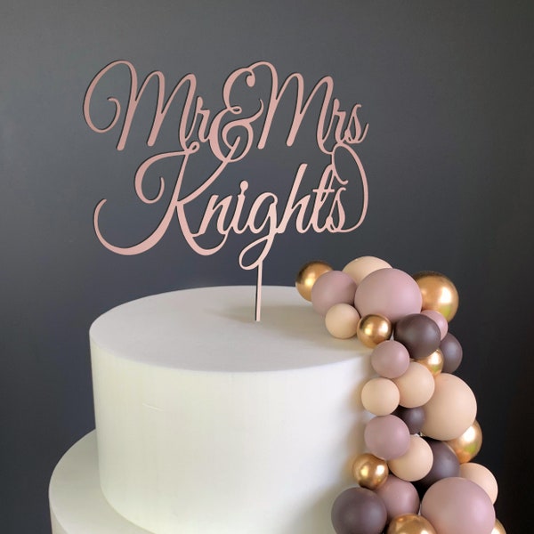 Decorazione per torta nuziale. Decorazione per torta in oro rosa, oro, argento. Topper per torta personalizzato Mr & Mrs per matrimonio, anniversario, occasione speciale.