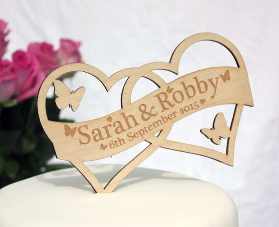 Double Heart Wedding Cake Topper Rustic Decoration Etsy