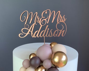 Wedding Cake Topper. Rose Gold,Gold,Silver Cake Decoration. Personalised Mr & Mrs Cake Topper for Wedding,Anniversary,Special Occassion.