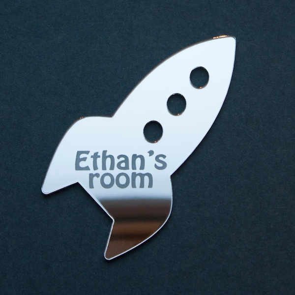 Rocket Acrylic Mirror.Childs Bedroom Rocket Mirror. Nursery Decoration. Personalised Door Plaque Space Themed Mirror.