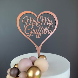 Wedding Cake Topper. Personalised Heart Cake Topper for Wedding,Anniversary,Special Occassion. Rose Gold,Gold,Silver Cake Decoration.