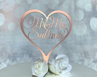 Wedding Cake Topper. Personalised Heart Cake Topper for Wedding,Anniversary,Special Occassion. Rose Gold,Gold,Silver Cake Decoration.