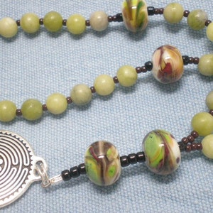 Worry Beads Olive New Jade Semiprecious Stone Artisan Glass Lampwork Labyrinth Meditation Beads Prayer Beads Mindfulness 244R image 2
