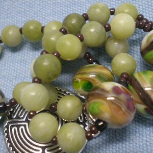 Worry Beads Olive New Jade Semiprecious Stone Artisan Glass Lampwork Labyrinth Meditation Beads Prayer Beads Mindfulness 244R image 4