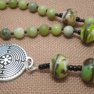 Worry Beads Olive New Jade Semiprecious Stone Artisan Glass Lampwork Labyrinth Meditation Beads Prayer Beads Mindfulness 244R image 1