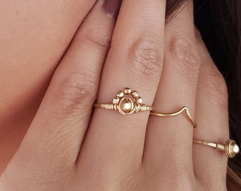 Sun ring, sunburst ring, dainty gold filled ring, gold hammered ring, rose gold stacking ring, wire wrapped ring, pinky ring, horizon ring