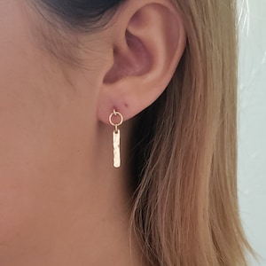 Simple bar and ring stud, hammered bar stud earring, minimal edgy earrings, dangle posts