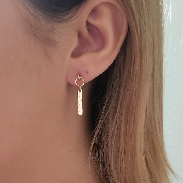 Simple bar and ring stud, hammered bar stud earring, minimal edgy earrings, dangle posts