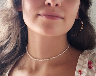 Seed pearl necklace, real pearl necklace, dainty pearl choker, small pearl necklace, bridal choker, tiny pearl necklace, layering necklace