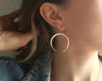 Crescent moon earrings, witchy earrings, rose gold moon earrings, boho earrings, goddess earrings, moon phase earrings, wiccan jewelry