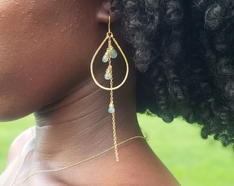 Aquamarine earrings, aquamarine dangle earrings, yellow gold aquamarine earrings, bridal earrings, aquamarine drop earrings, something blue